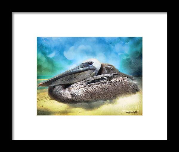 Beach Framed Print featuring the digital art Old Mr. Pelican by Rhonda Strickland