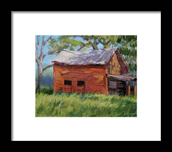 Old Red Barn Framed Print featuring the painting Old Reddy by L Diane Johnson