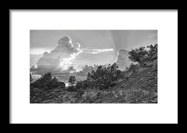Old West Sunset Bw Framed Print featuring the digital art Old West Sunset BW by Dan Turner