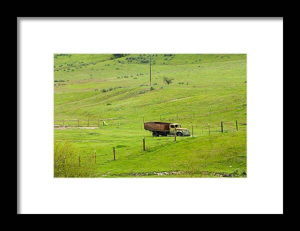 Work Truck Framed Print featuring the photograph Old Work Truck In Green Meadow by Dina Calvarese