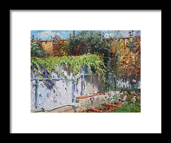 Backyard Framed Print featuring the painting On The Backyard of my Studio by Ylli Haruni