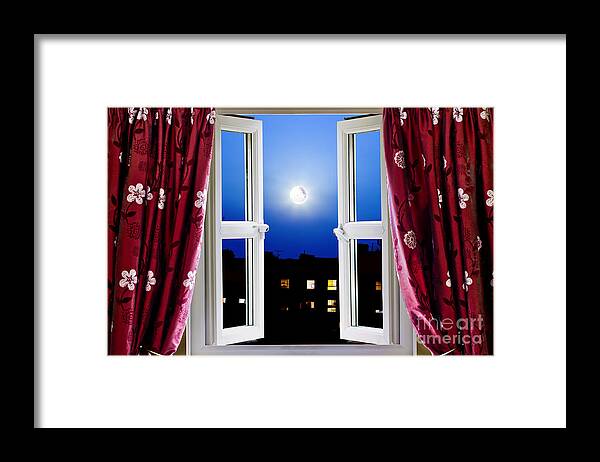 Night Framed Print featuring the photograph Open window at night by Simon Bratt