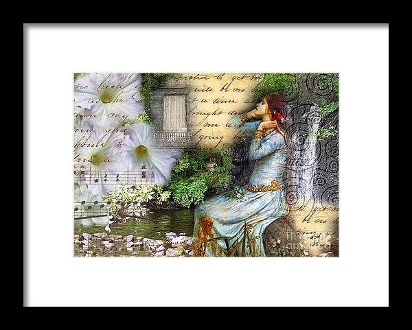 Art;digital Collage;vintage;lady;waterhouse;flowers;water;blue Framed Print featuring the digital art Ophelia in Nature by Ruby Cross
