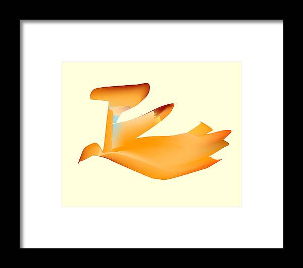 Abstract Framed Print featuring the digital art Orange Jetpack Penguin by Kevin McLaughlin