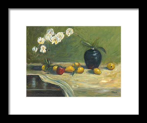 Flowers Framed Print featuring the painting Orchids and Vase by Marlyn Boyd