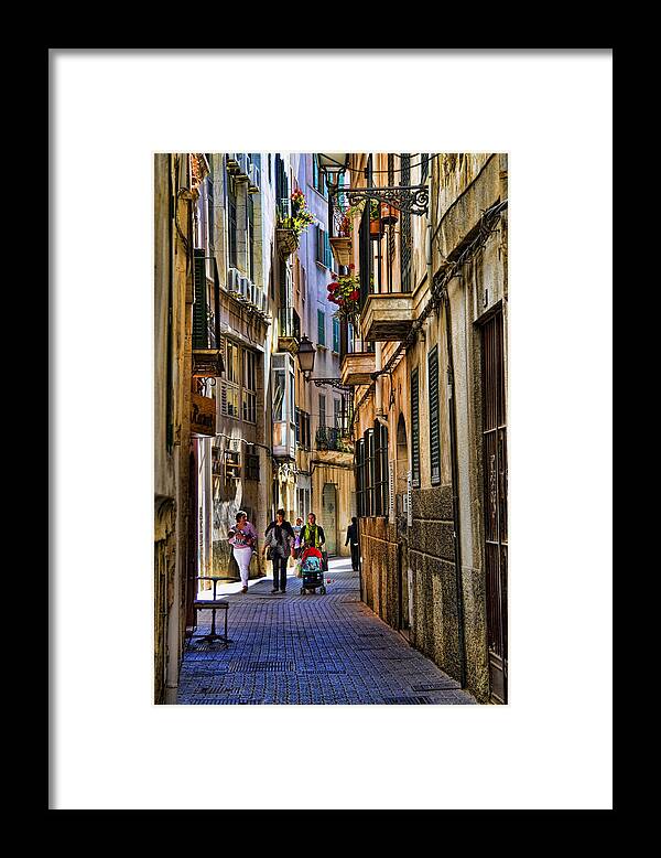 Palma De Majjorca Framed Print featuring the photograph Palma Mallorca street scene by David Smith