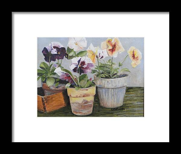 Floral Framed Print featuring the painting Pansies by Cindy Plutnicki