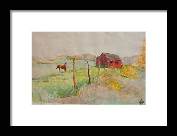 Landscape Framed Print featuring the painting Pasture in Lagrangeville by Nicolas Bouteneff