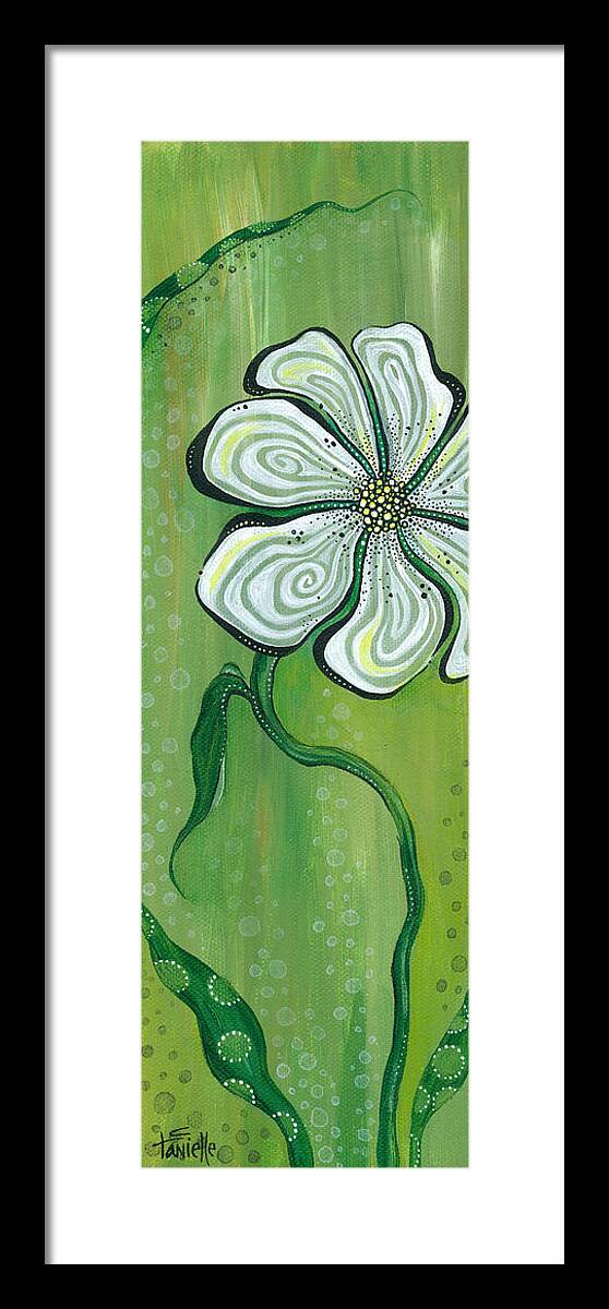 White Flower On Green Background Framed Print featuring the painting Peace by Tanielle Childers