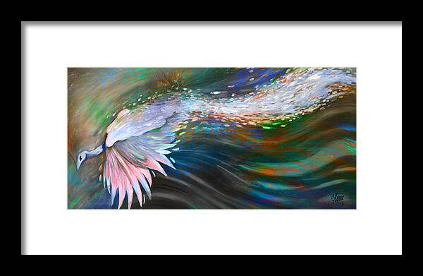 Peacock In Flight Framed Print featuring the digital art Peacock 1 by Stan Kwong