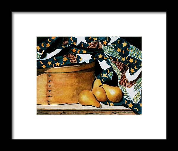 Pears Framed Print featuring the painting Pears and Stars by Susan Elise Shiebler
