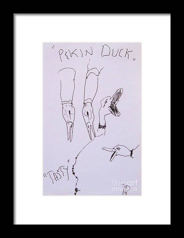 Original Framed Print featuring the drawing Pekin Duck by Thea Recuerdo