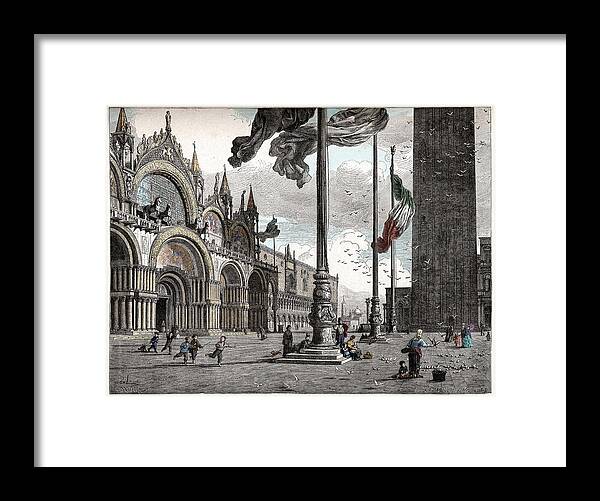 Engraving Framed Print featuring the digital art Piazza San Marco in Venice by Raffaella Lunelli