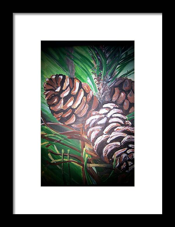 Forest Framed Print featuring the painting Pine Cones by Krista Ouellette