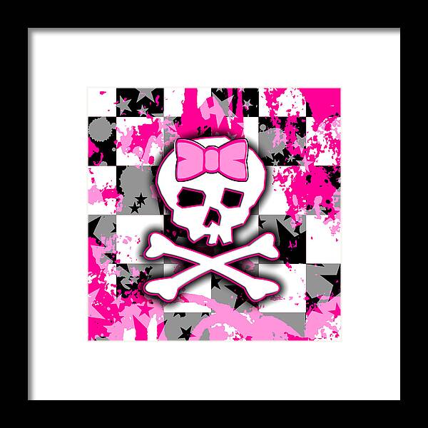Pink Skull Framed Print featuring the digital art Pink Skull Scene Girl by Roseanne Jones