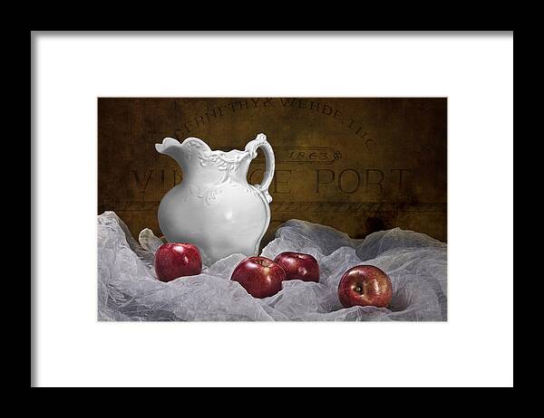 Apple Framed Print featuring the photograph Pitcher with Apples Still Life by Tom Mc Nemar