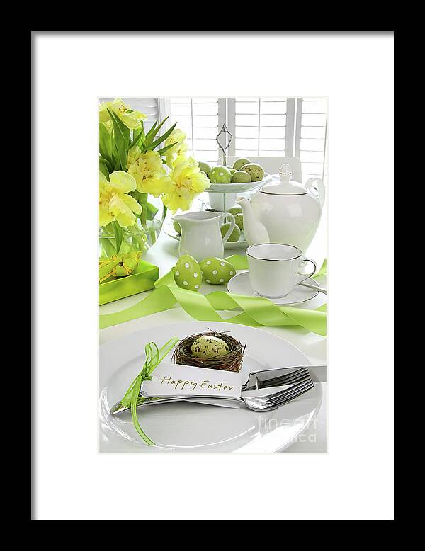 Anniversary Framed Print featuring the photograph Place setting with card for easter brunch by Sandra Cunningham