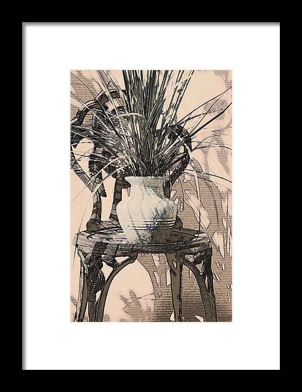 Pot Framed Print featuring the photograph Plant with Chair by Ginny Schmidt