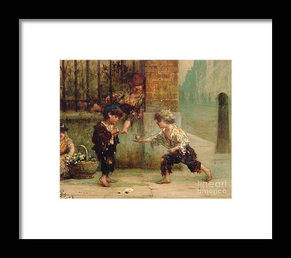  Framed Print featuring the painting Playing with a Top by Albert Snr Ludovici