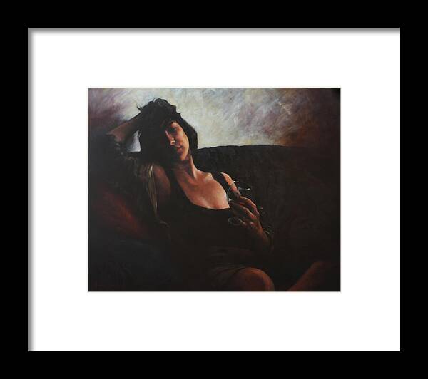 Sensual Woman Framed Print featuring the painting Pleasant Thoughts by Harvie Brown