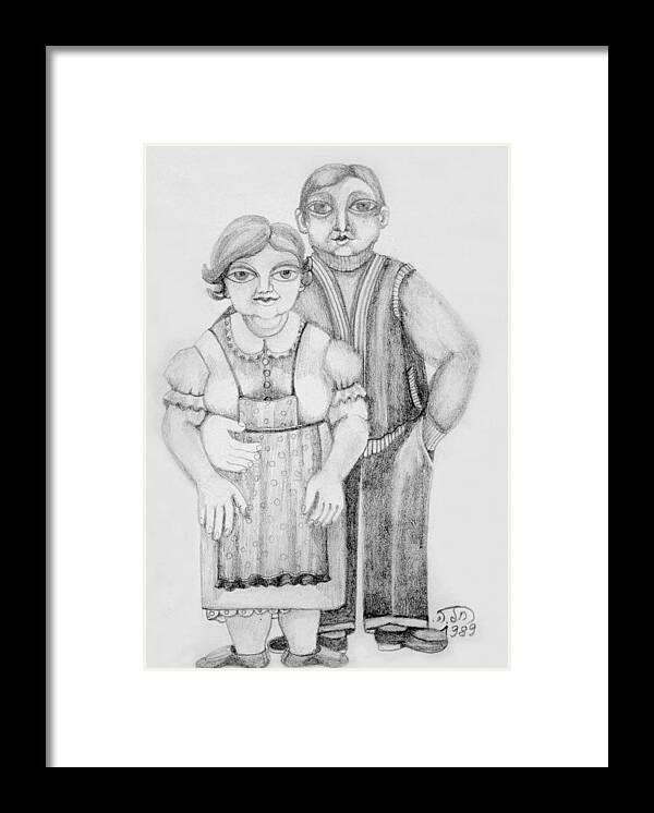 Couple Framed Print featuring the drawing Polish couple by Rachel Hershkovitz