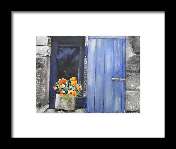 Windowsill Framed Print featuring the painting Poppies on the Windowsill by Cindy Plutnicki