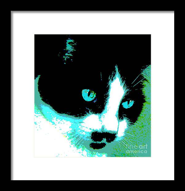 Black And White Kitty Framed Print featuring the painting Poster Kitty by Elinor Mavor