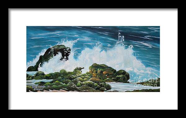Surf Framed Print featuring the painting Pounding Surf by Larry Geyrozaga