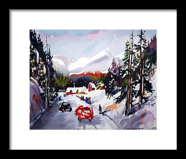 Snow Skiing Winter Sports Snow On Mountains Alpine Framed Print featuring the painting Powder and Sunshine by Wilfred McOstrich