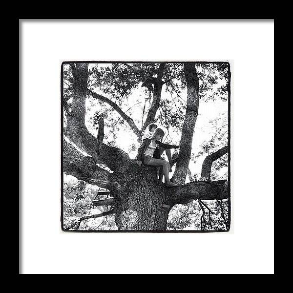 Blackandwhite Framed Print featuring the photograph Pretty Birds... #tree #oak #leaves by Val Lao