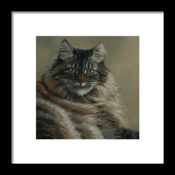 Cat Framed Print featuring the painting Pretty Kitty by Linda Eades Blackburn