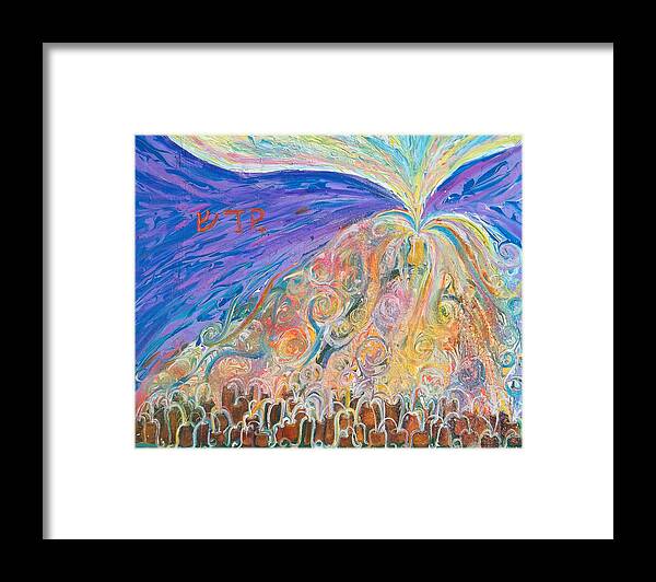 Prophetic Framed Print featuring the painting Prophetic Message Sketch 22 SANCTIFY Glory pouring into vessel on the mountain by Anne Cameron Cutri