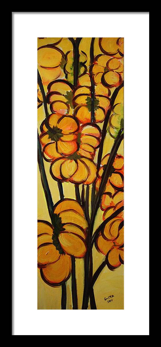 Pumpkins Framed Print featuring the painting Pumpkin Tree by Gitta Brewster