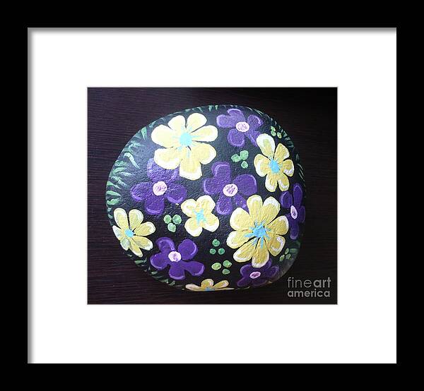 Rock Framed Print featuring the painting Purple and Yellow Flowers by Monika Shepherdson