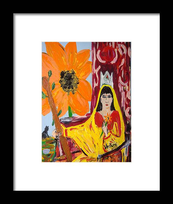 This Is The Tarot Card - Queen Of Wands Or Rods. Framed Print featuring the painting Queen of Wands - Tarot Card by Clare Ventura