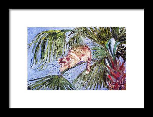 Racoon Framed Print featuring the painting Racoon In Palm by Doris Blessington