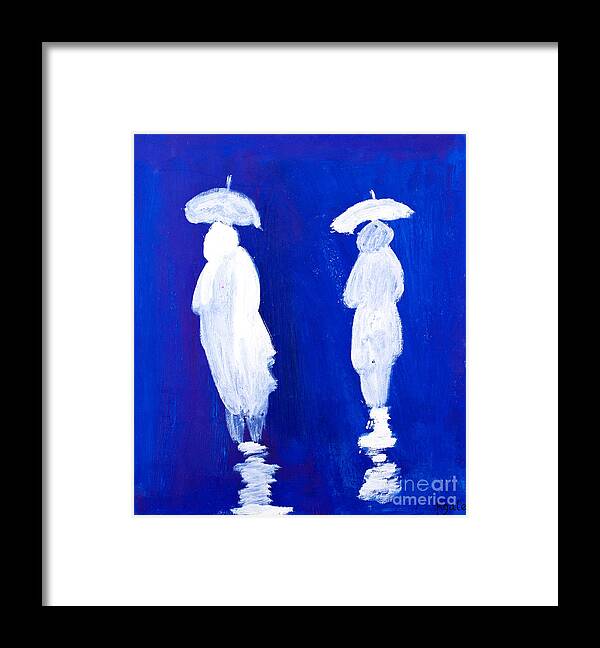 Art Framed Print featuring the painting Rain Walkers by Simon Bratt