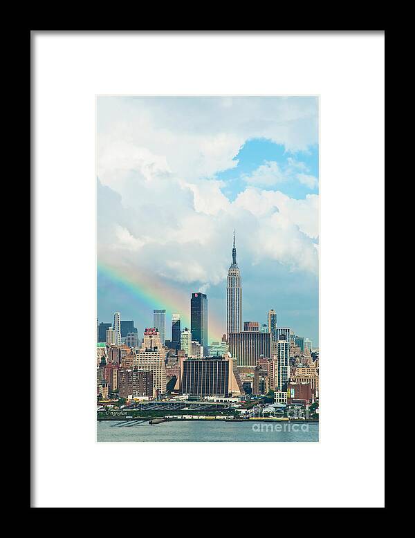 New York Photography Framed Print featuring the photograph Rainbow over Manhattan by Regina Geoghan