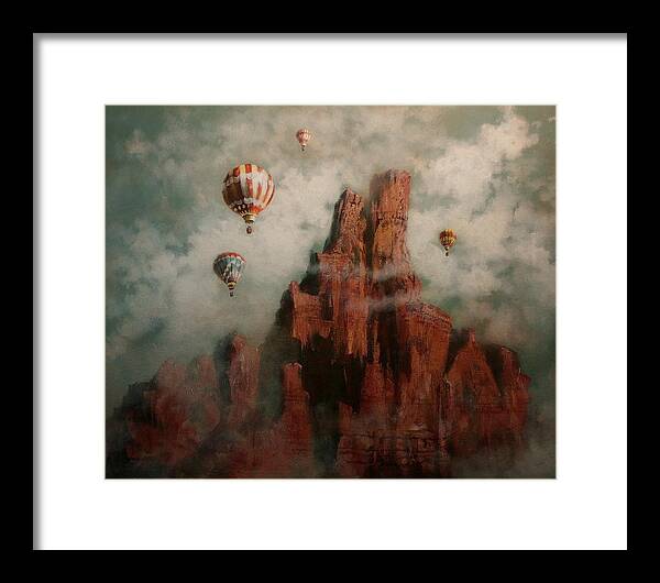 Balloons Framed Print featuring the painting Rally Over Castle Rock by Tom Shropshire