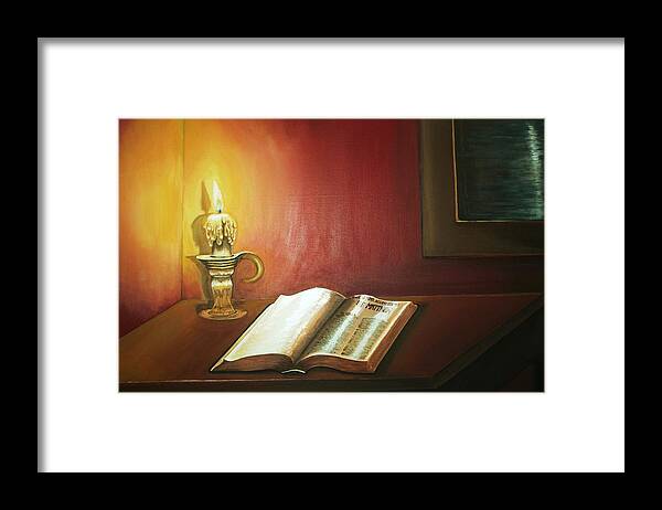Candle Framed Print featuring the painting Reading by Candlelight by Victoria Rhodehouse