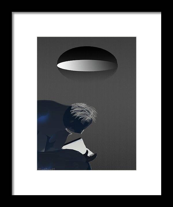 Read Framed Print featuring the digital art Reading Under Lamplight by Asok Mukhopadhyay