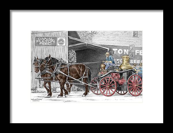 Canal Fulton Framed Print featuring the drawing Ready and Waiting - Canal Fulton Ohio Fire Engine Print by Kelli Swan