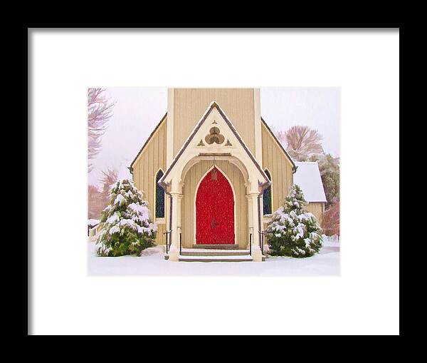 Red Door Framed Print featuring the photograph Red Door Church by Steve Zimic