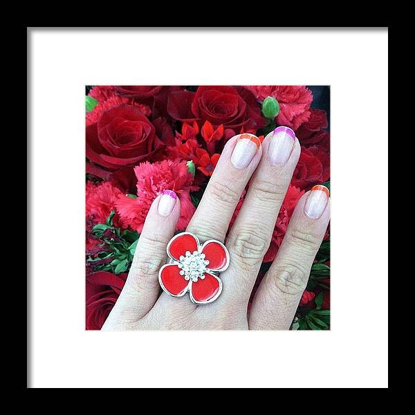 Ring Framed Print featuring the photograph #red #flowers Make Me Feel Happy #ring by Mariana L