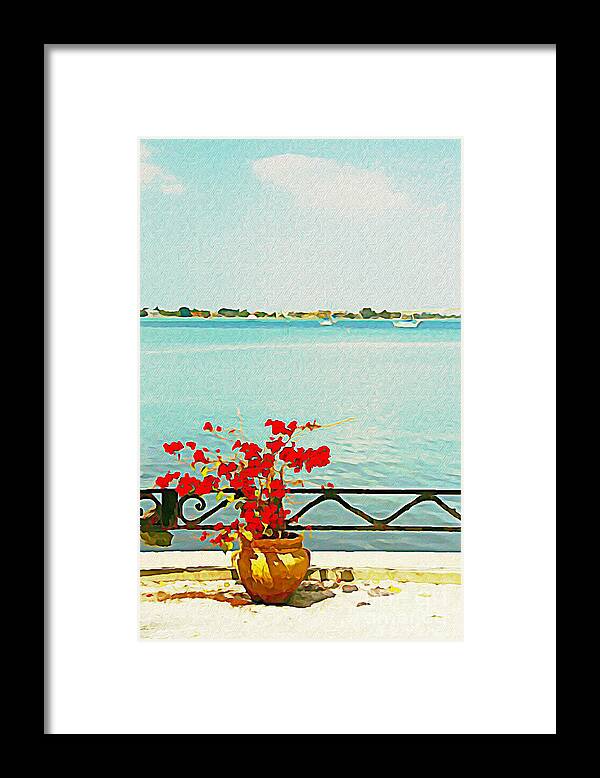 Red Framed Print featuring the photograph Red Flowers on the Bay by Joan McArthur