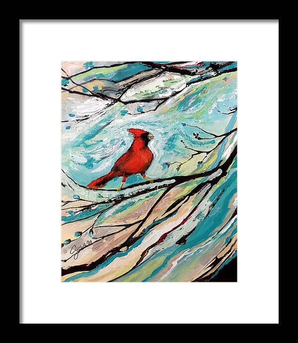 Redbird Framed Print featuring the painting Red Fury by Cynara Shelton