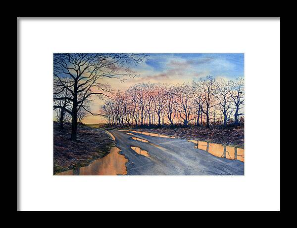 Watercolour Framed Print featuring the painting Red Sky on the Road from Sledmere by Glenn Marshall