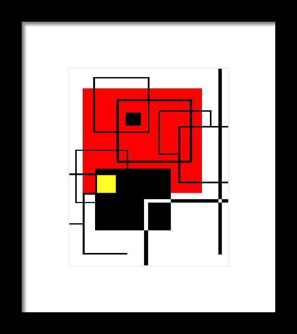 Mondrian Framed Print featuring the digital art Red Square a la Mondrian by Ginny Schmidt