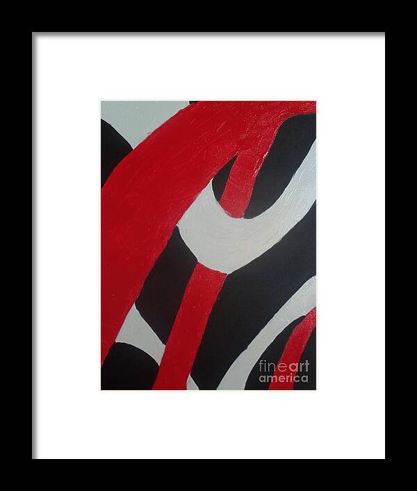 Redlines Whitelines Black Background Framed Print featuring the painting Red White And Black 1 by Damion Powell