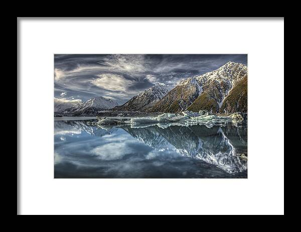 00486226 Framed Print featuring the photograph Reflection In Glacial Lake At Tasman by Colin Monteath